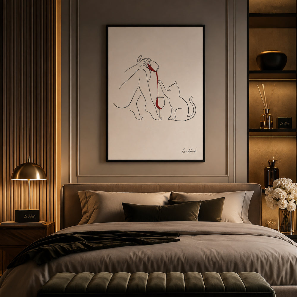Wine Cat framed fine-art print by La Nuit