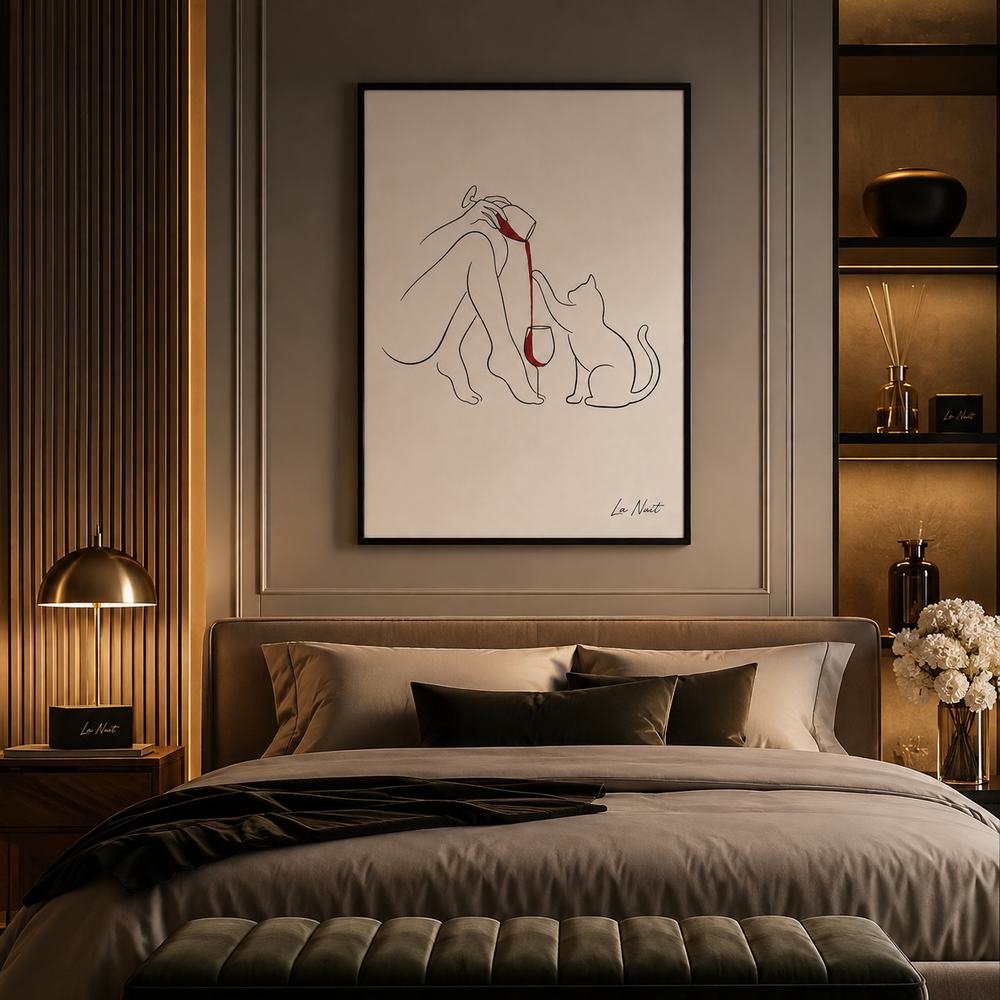Wine Cat framed fine-art print by La Nuit