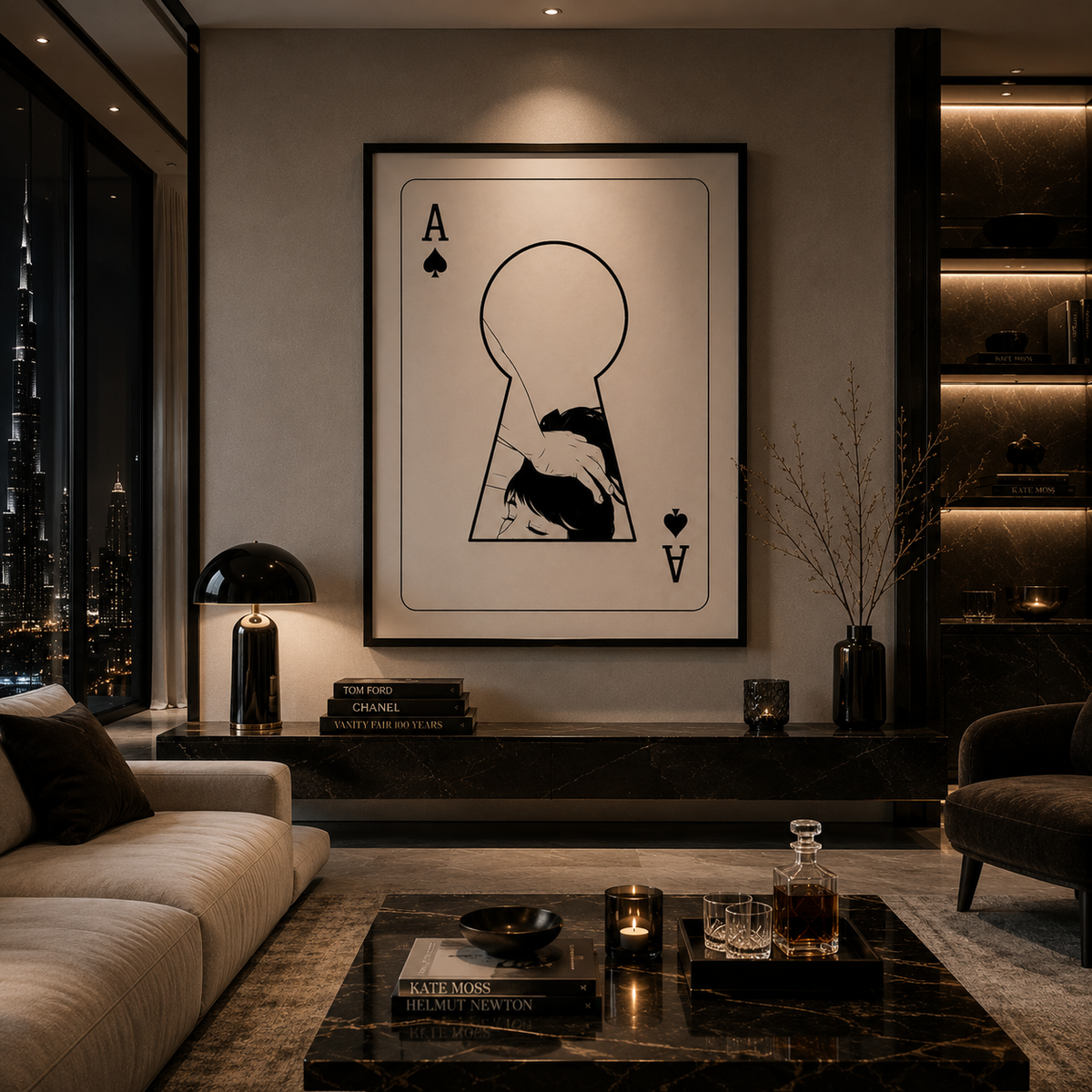 Ace framed fine-art print by La Nuit, shown in a living room