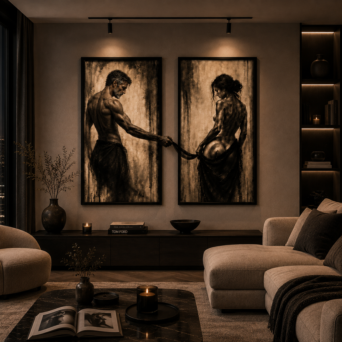 Connection framed fine-art print by La Nuit, shown in a living room