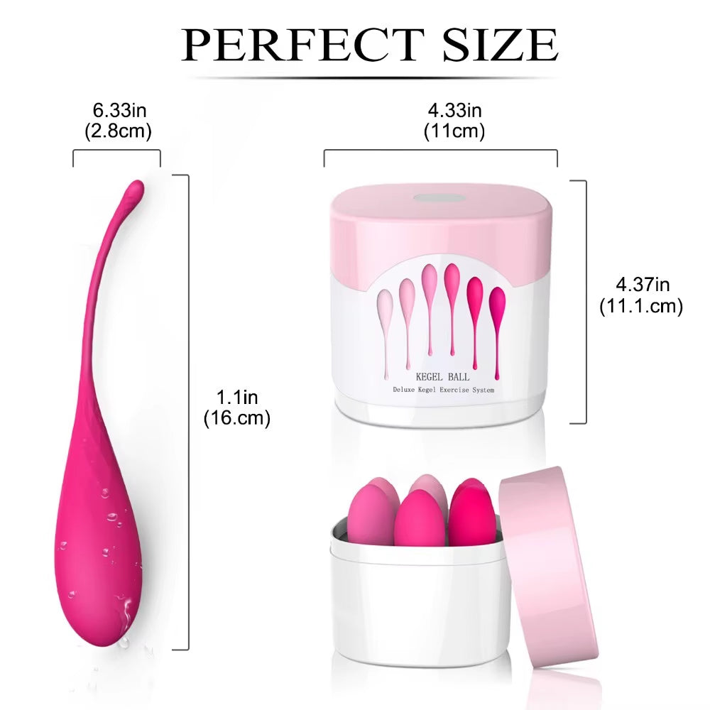 The Ritual Set: six graduated weighted kegel trainers in blush to deep rose silicone, by La Nuit