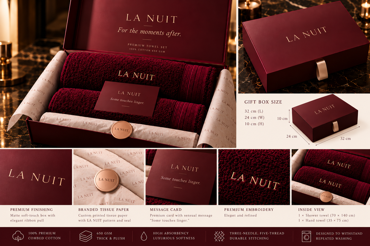 LA NUIT AFTERGLOW luxury burgundy cotton towel gift set