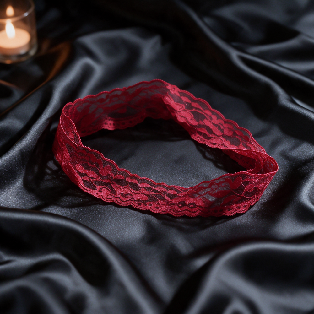 Rouge Lace Blindfold, deep red stretch lace band