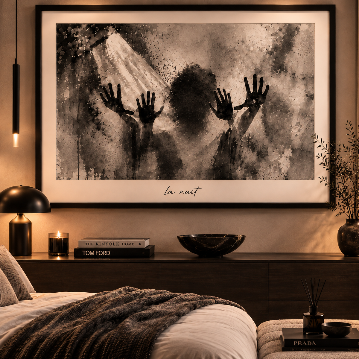 After Midnight framed fine-art print by La Nuit, shown in a room